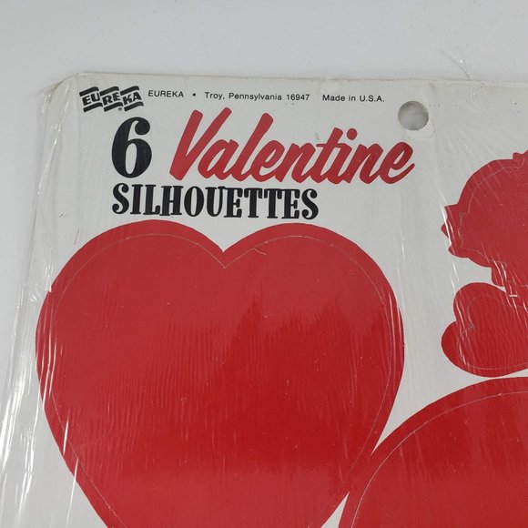Vintage Eureka 6 Valentine Silhouettes Decorations Die Cut Cupid Hearts NOS - Picture 3 of 4